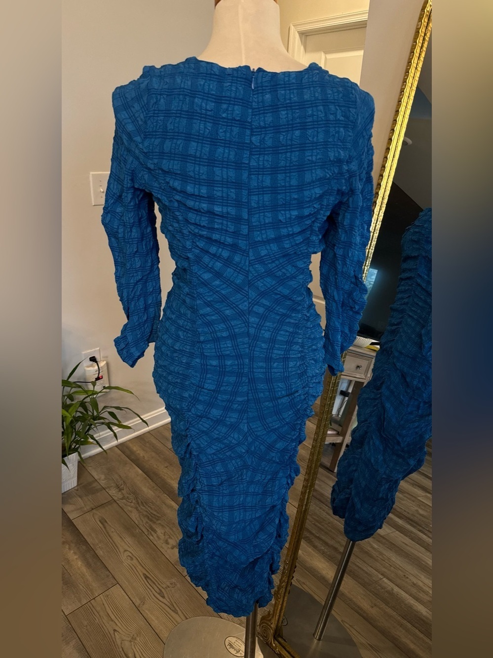 Zara Electric Blue Long Sleeve Ruched Midi Dress - Picture 6 of 12